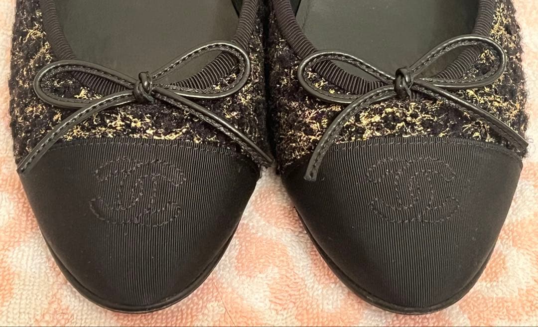 CHANELシャネルフラットシューズ38.5ココマークバレエシューズ381/2