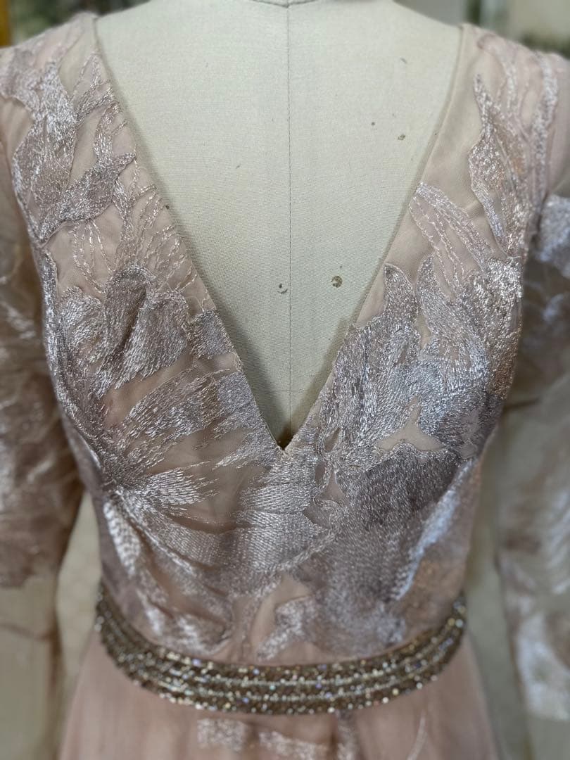 JOVANI☆ベージュピンクVネック 長袖 パーティードレス