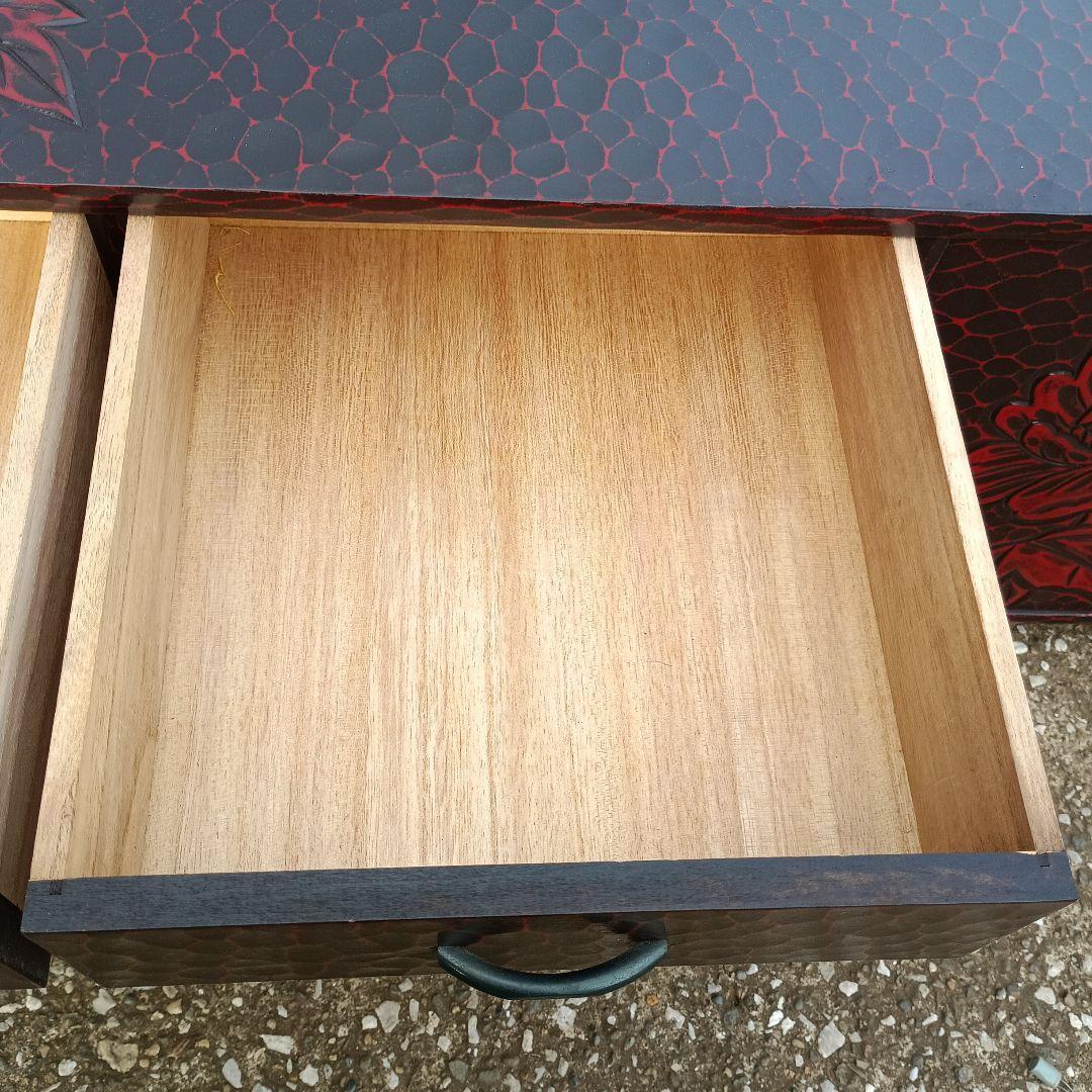 こ*ば様 1502）鎌倉彫の文机　花柄　牡丹　収納あり