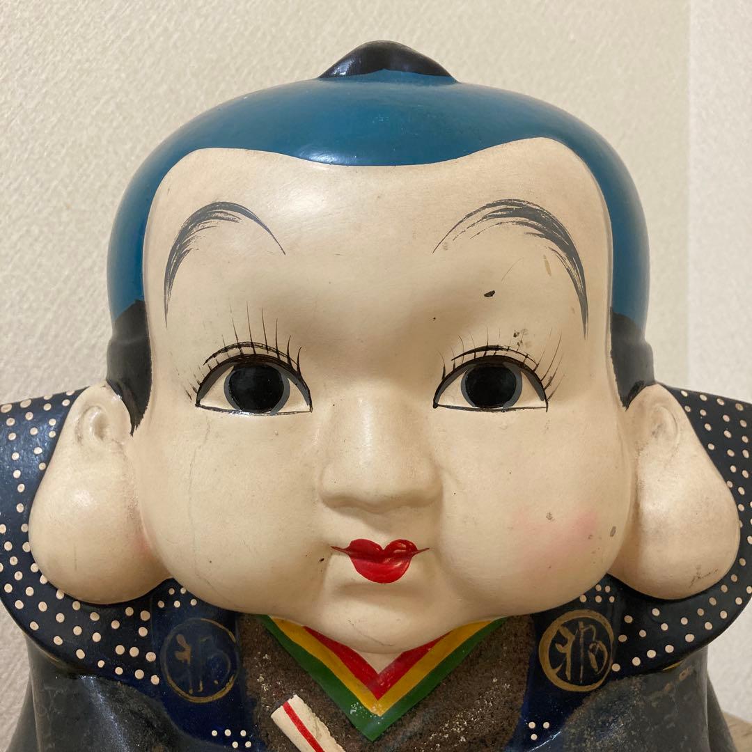 時代福助人形　縁起　手描き　招福置物　珍品〈検 招き猫　こけし　七福神　常滑焼