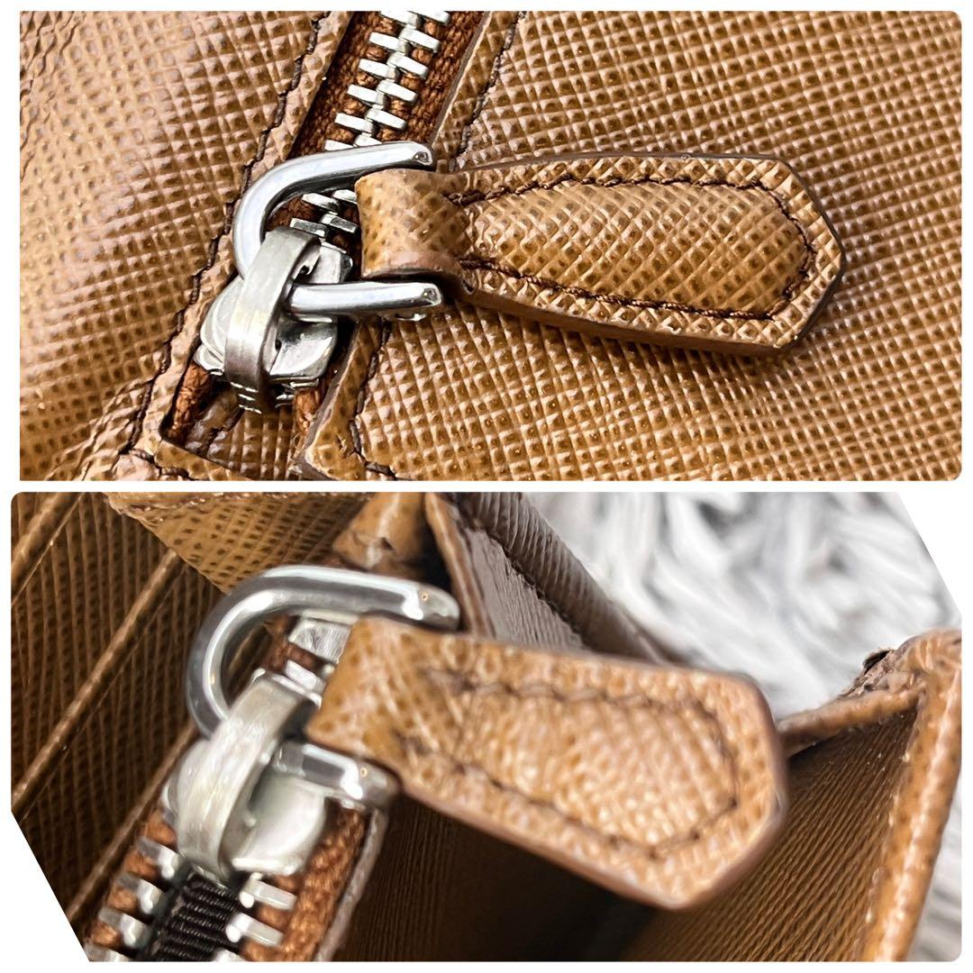 美品✨PRADA サフィアーノ　シルバー金具ロゴ　長財布　コーヒーブラウン