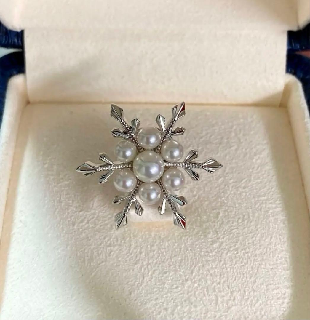 【新品未使用品】ミキモト パール ベビーパール ブローチ 雪 結晶 付属品一式