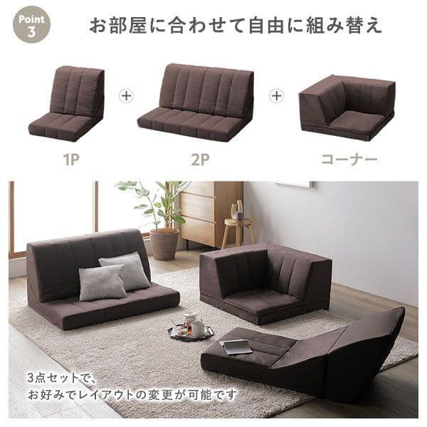 コーナー ソファセット 3点セット ライトグレー ハイバック リクライニング