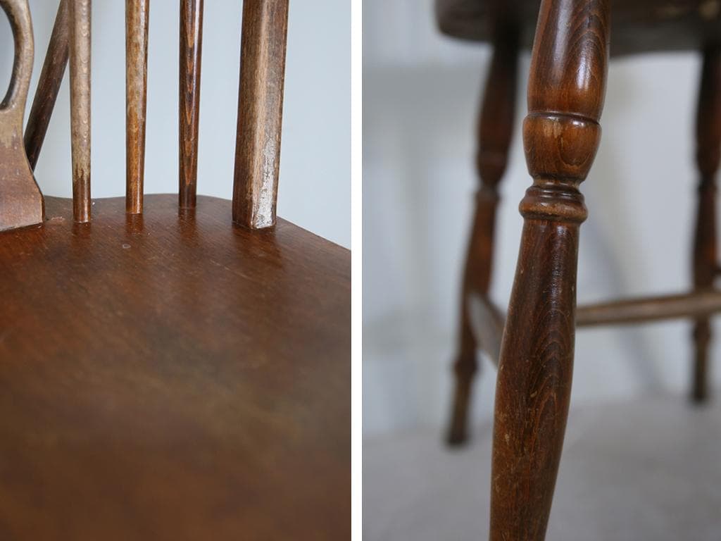 英国アンティーク木製ホイールバックチェア/ダイニングイス/椅子(92-37-5)