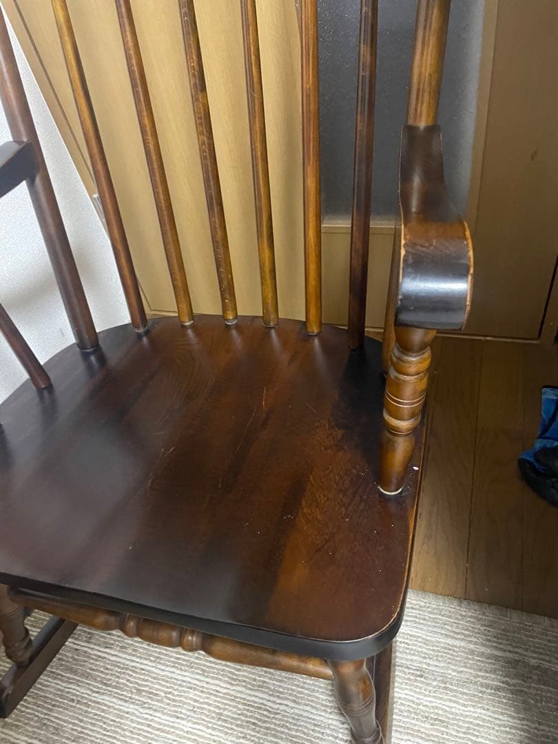 【引取限定】飛騨の家具　木製ロッキングチェア ダークブラウン　葛飾区