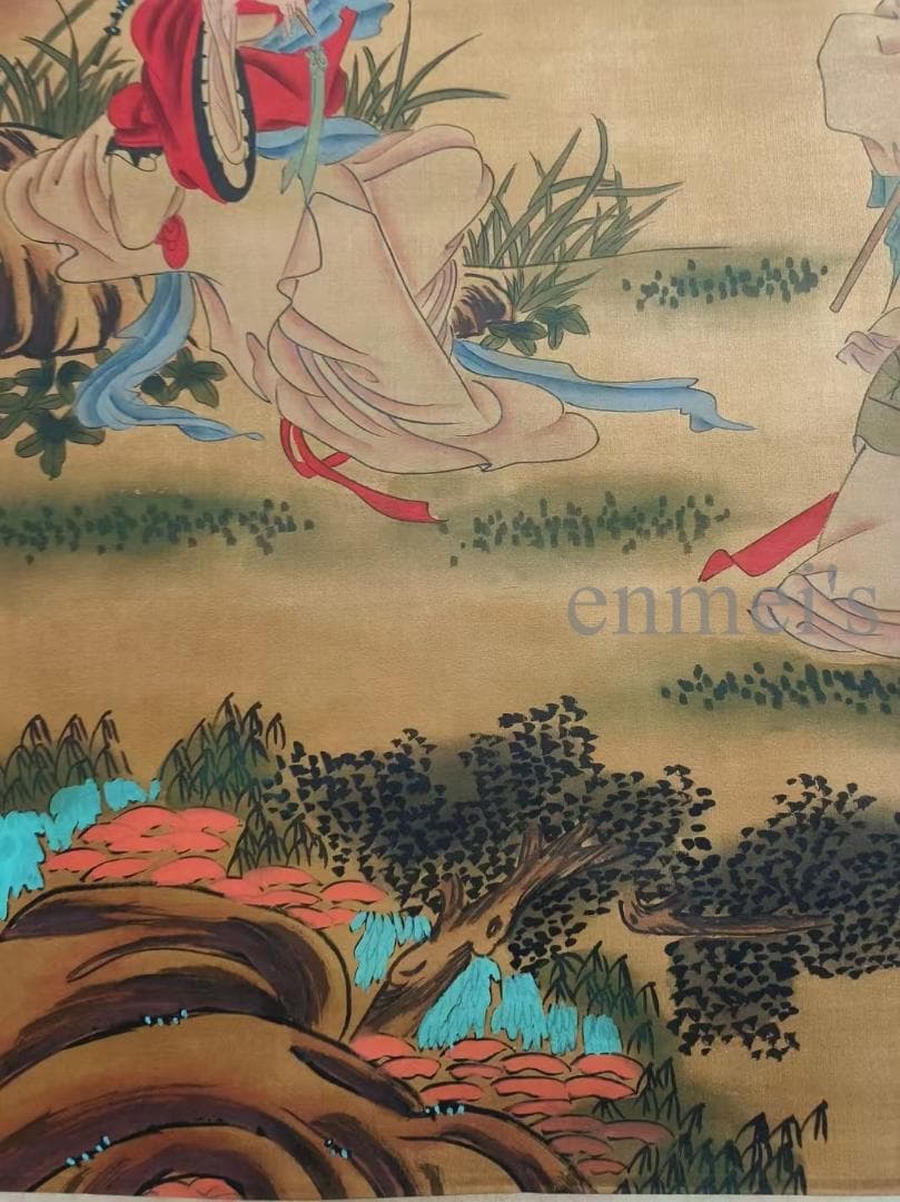 中国古美術 明代 仇英作款 仕女図 水墨画 絹本 肉筆 四尺 中堂画 掛け軸