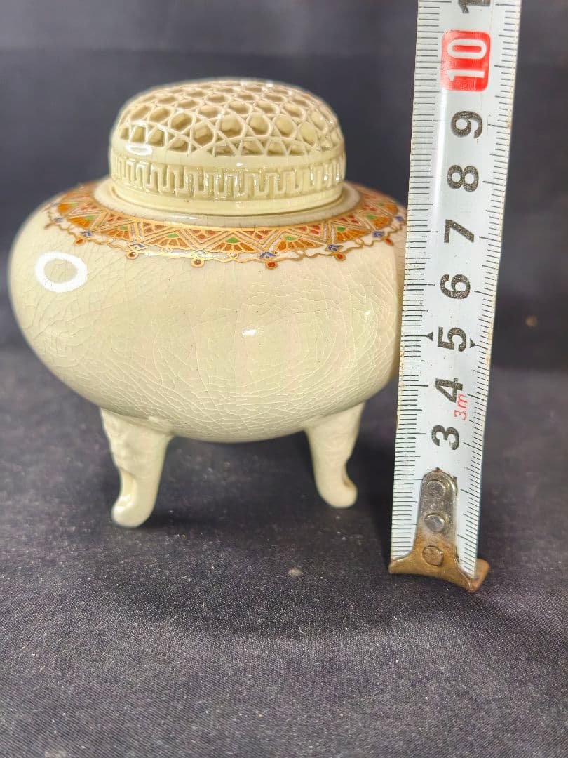 茶道具 薩摩焼香炉 錦江陶芸 仁楓 白薩摩 共箱 骨董 未使用美品 香道具