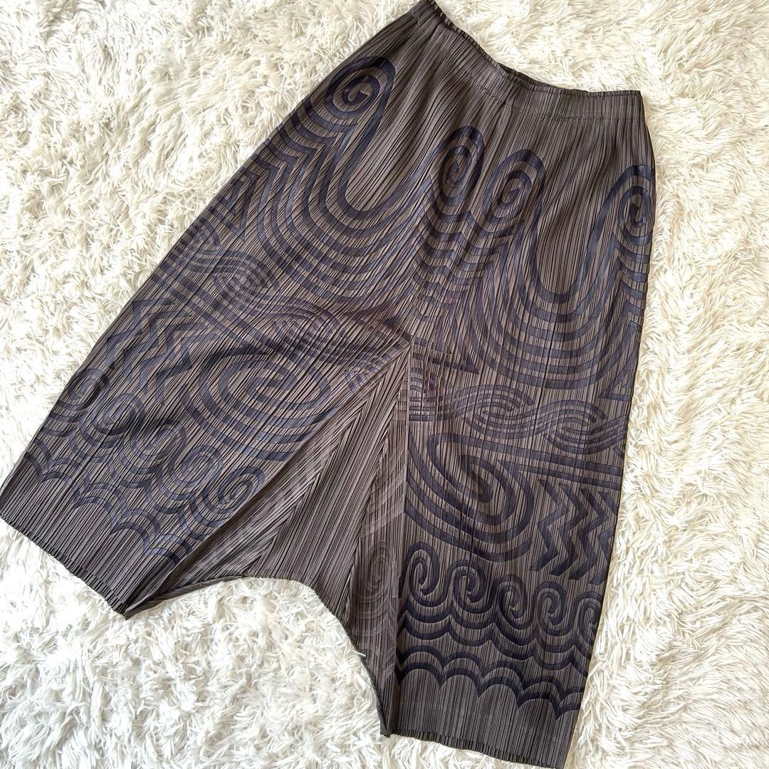 プリーツプリーズ イッセイミヤケ 変形 サルエルパンツ ポケットあり 総柄