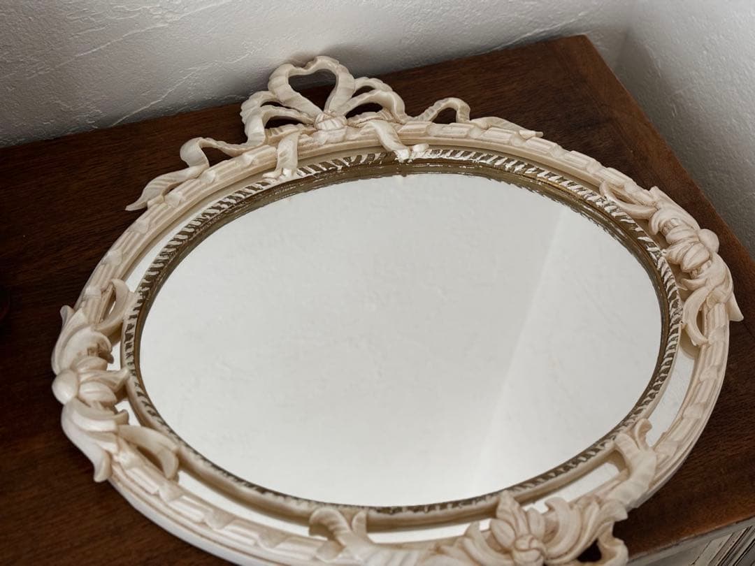 美品　イタリア製　壁掛け　鏡　ウォールミラー　リボン装飾