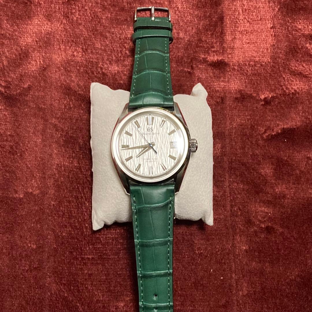 【ジャンルソー】アリゲーター竹斑ストラップ　グリーン　革ベルト　レザーベルト