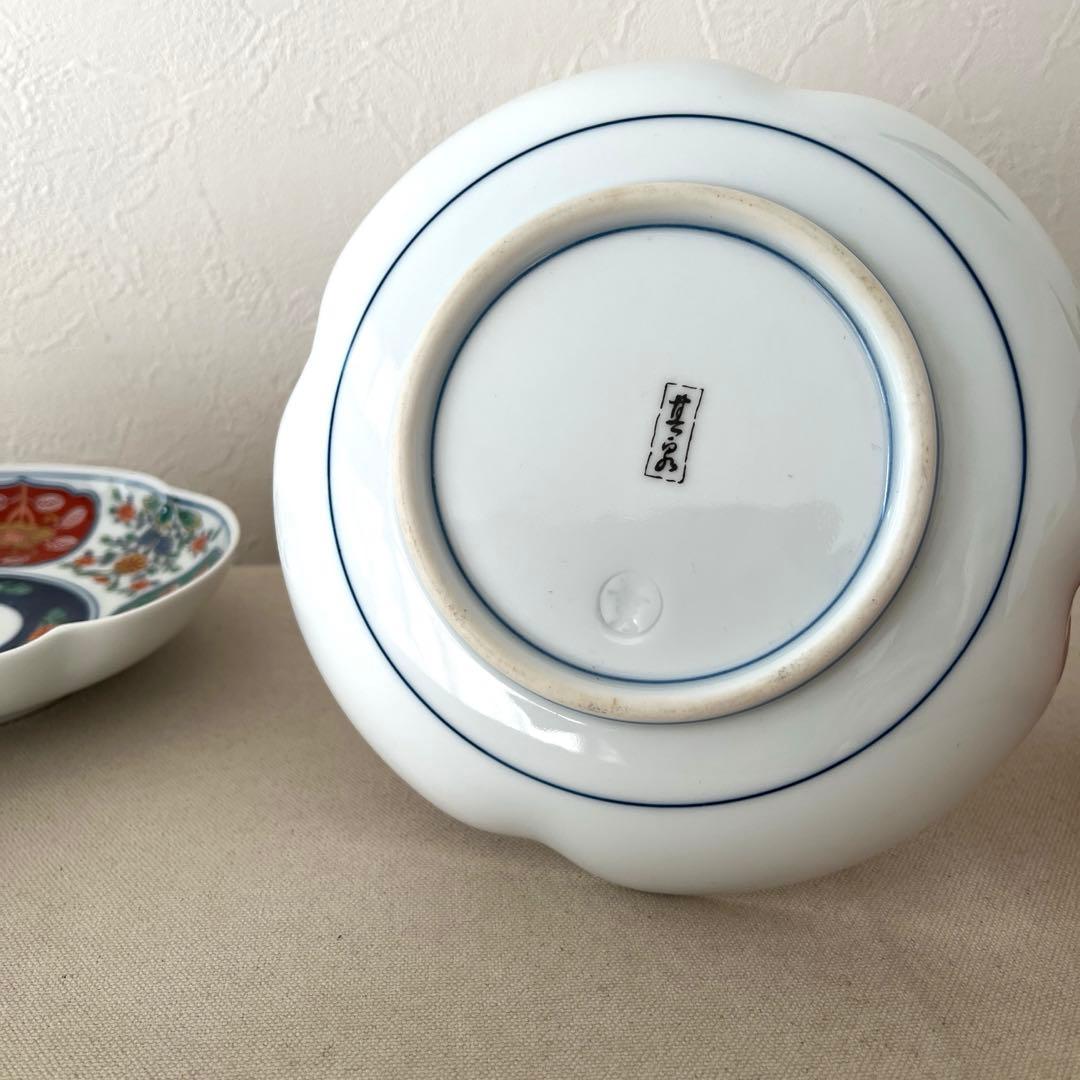 ○M648 ○有田焼 永祥窯 古伊万里　牡丹金彩 輪花皿【5枚】未使用　華やか