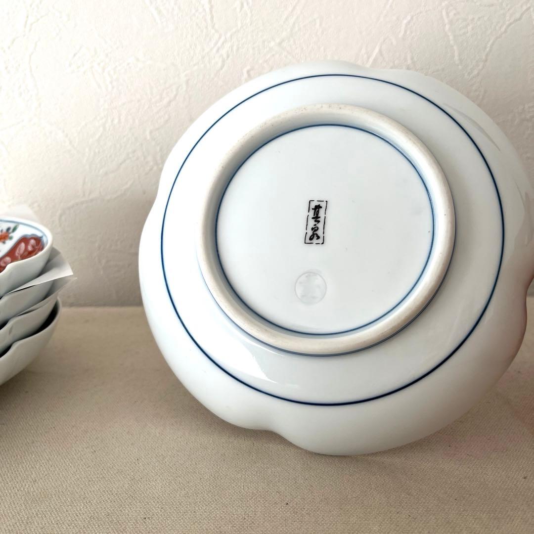 ○M648 ○有田焼 永祥窯 古伊万里　牡丹金彩 輪花皿【5枚】未使用　華やか