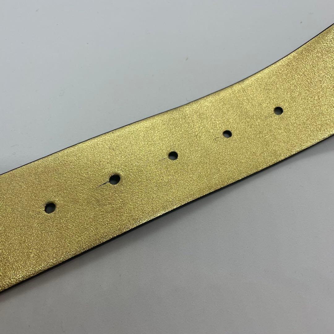 VALENTINO GARAVANI 黒レザー V字型バックル ベルト ゴールド