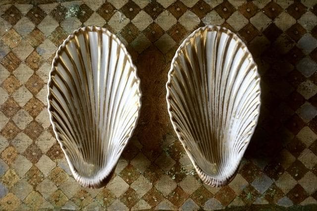 19世紀 金の貝と大きなラヴィエb パリ窯 プレート シェル アンティーク