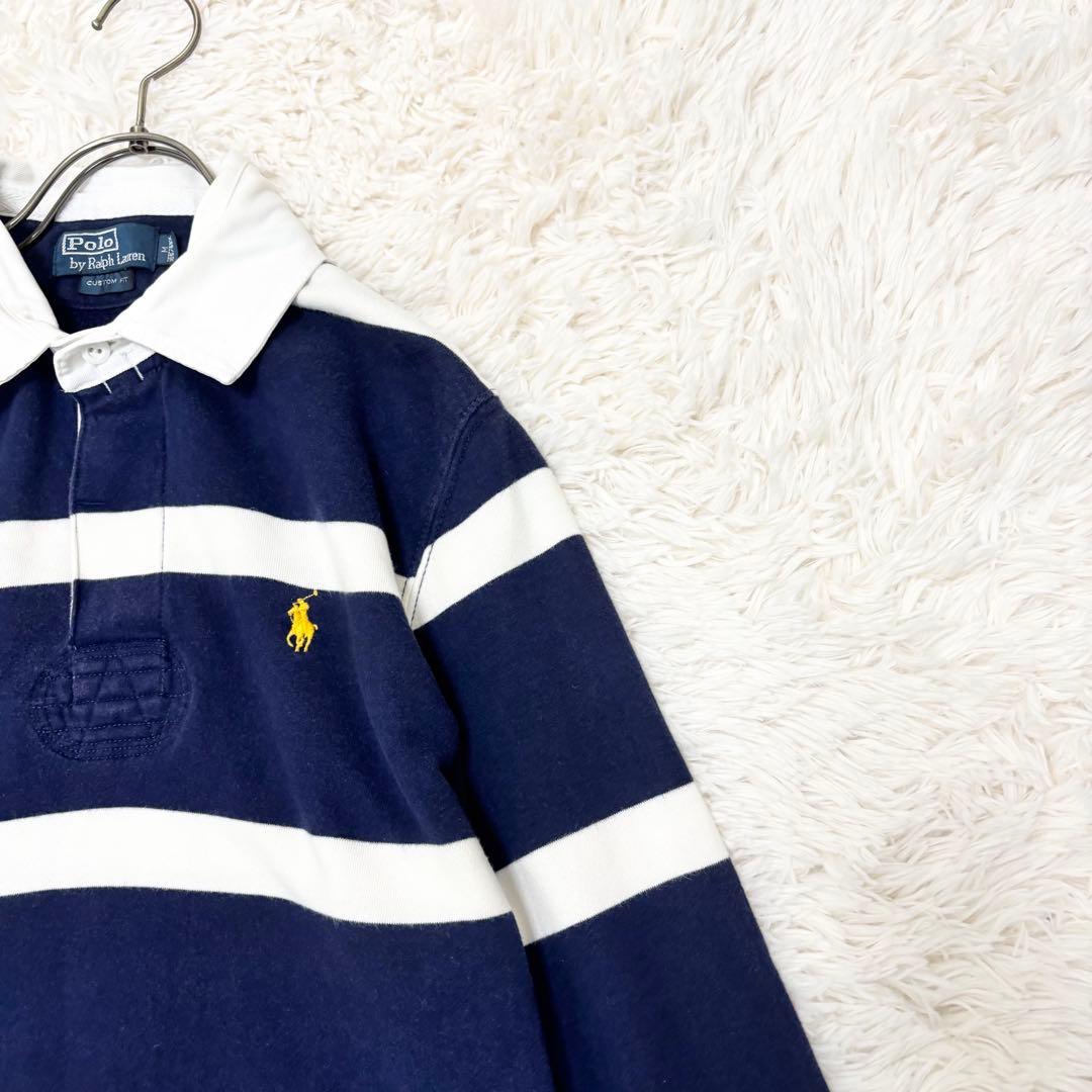 ポロバイラルフローレン ラガーシャツ ボーダー 常田着用モデル ネイビー 白 M