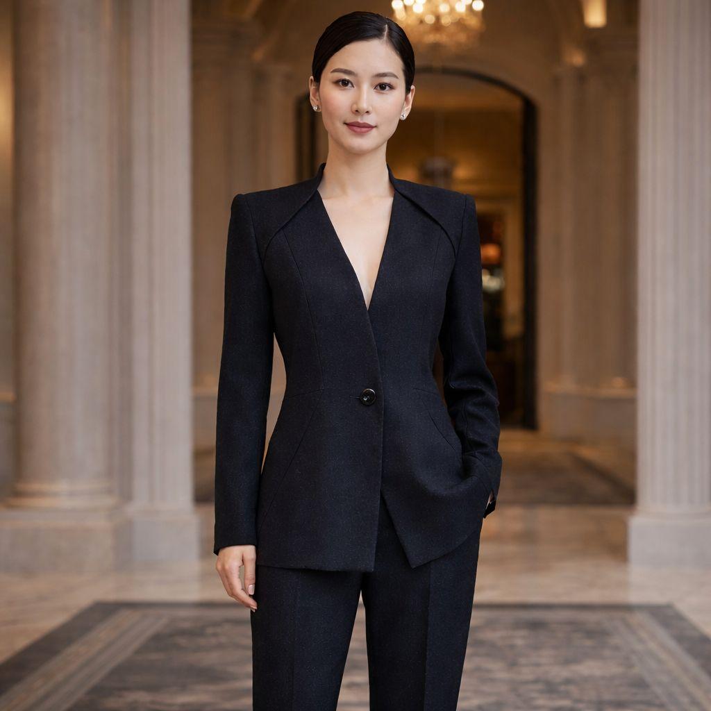 GIVENCHY ラメ仕様 レディースノーカラージャケット Vネック 38 黒系