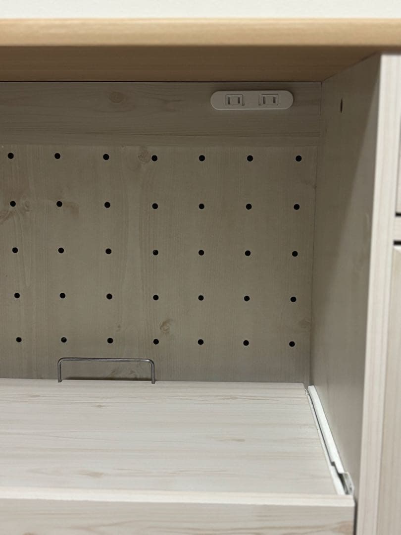 キッチンカウンター／かわいい食器棚　120cm／ベージュホワイト×ライトウッド調