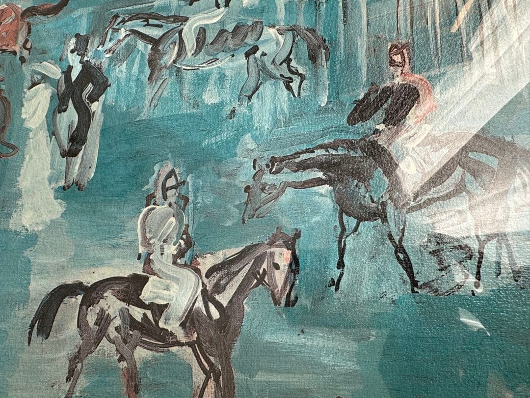 フランス絵画 ラウル•デュフィ「競馬場」複製画 油絵 油彩 額装 馬 Dufy