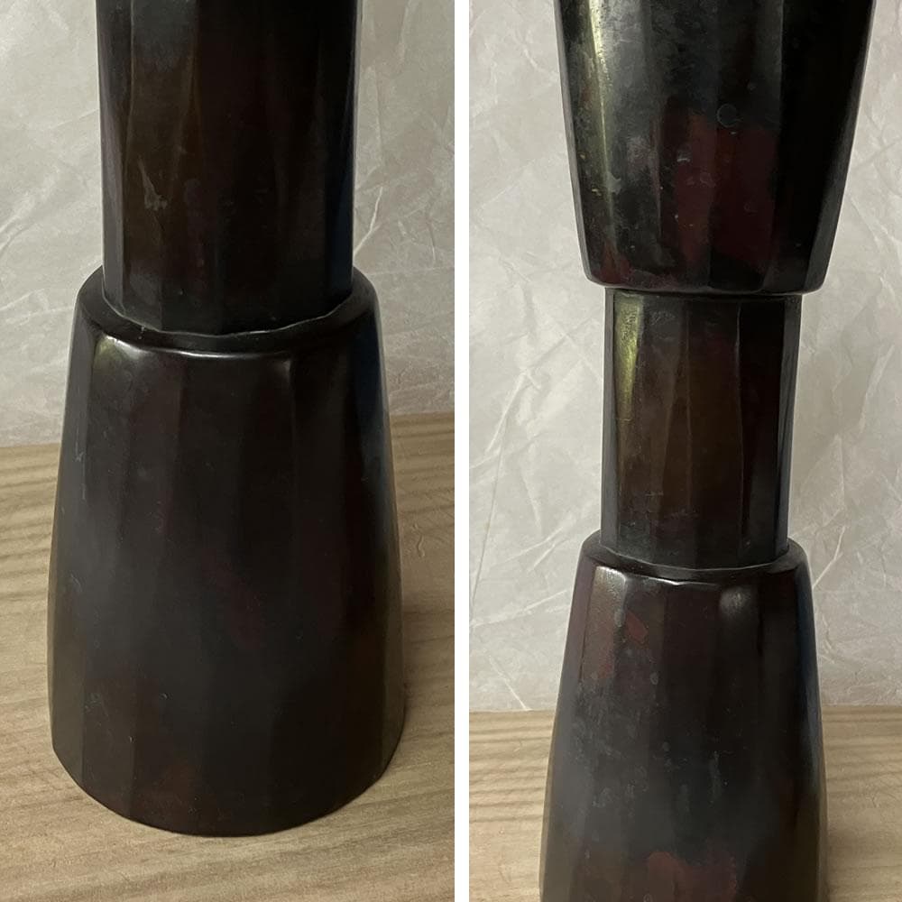 F1327 山口浄雄 古銅写 杵形 花入 共箱 高さ30cm 茶道具