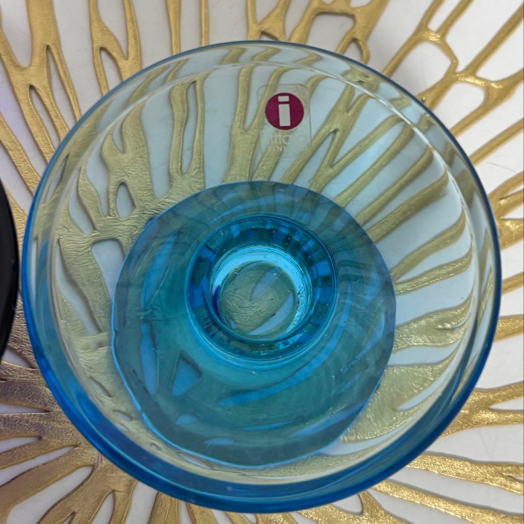  イッタラ　青と水色のクリアのキャンドルホルダー2個セット