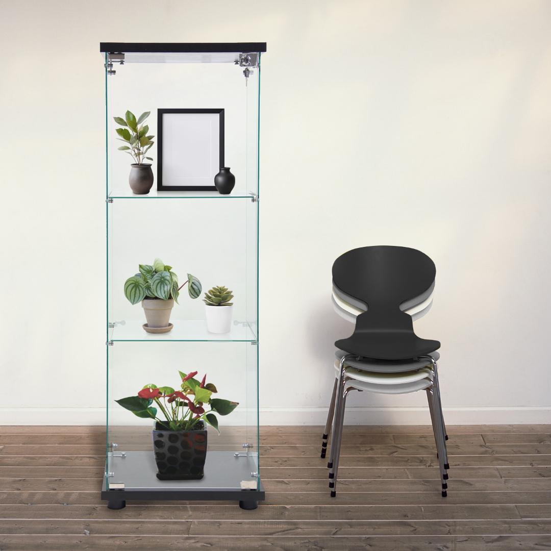 【撮影使用品】ガラスコレクションケース｜3段スリム黒｜フィギュア棚｜ショーケース