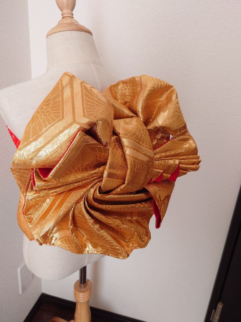 七五三　ハーフ成人式　ジュニア帯　袋帯からの作り帯　1点物　金　鶴柄