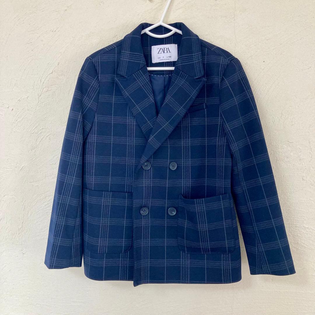 ZARA ネイビーチェック柄　セレモニースーツ　122cm 4点セット