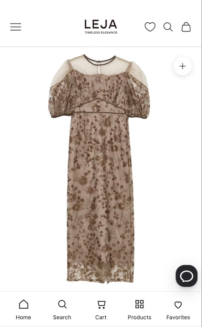 LEJA フラワーディテールパフスリーブIラインワンピースドレス　BEIGE