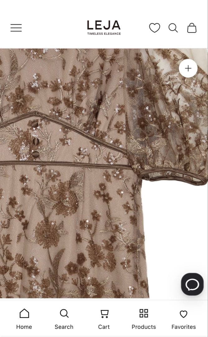 LEJA フラワーディテールパフスリーブIラインワンピースドレス　BEIGE