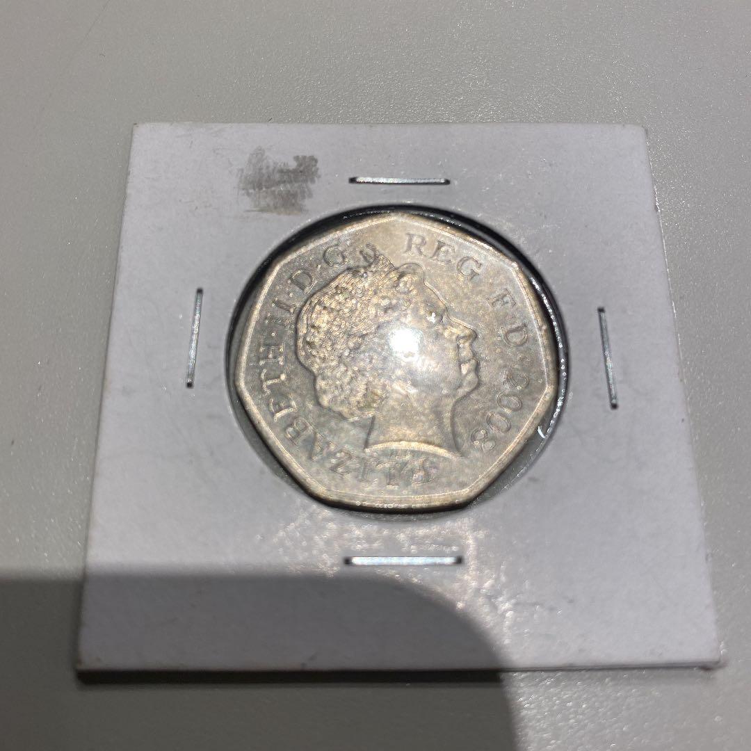 アンティーク　イギリス　FIFTY PENCE エリザベス女王　ライオン