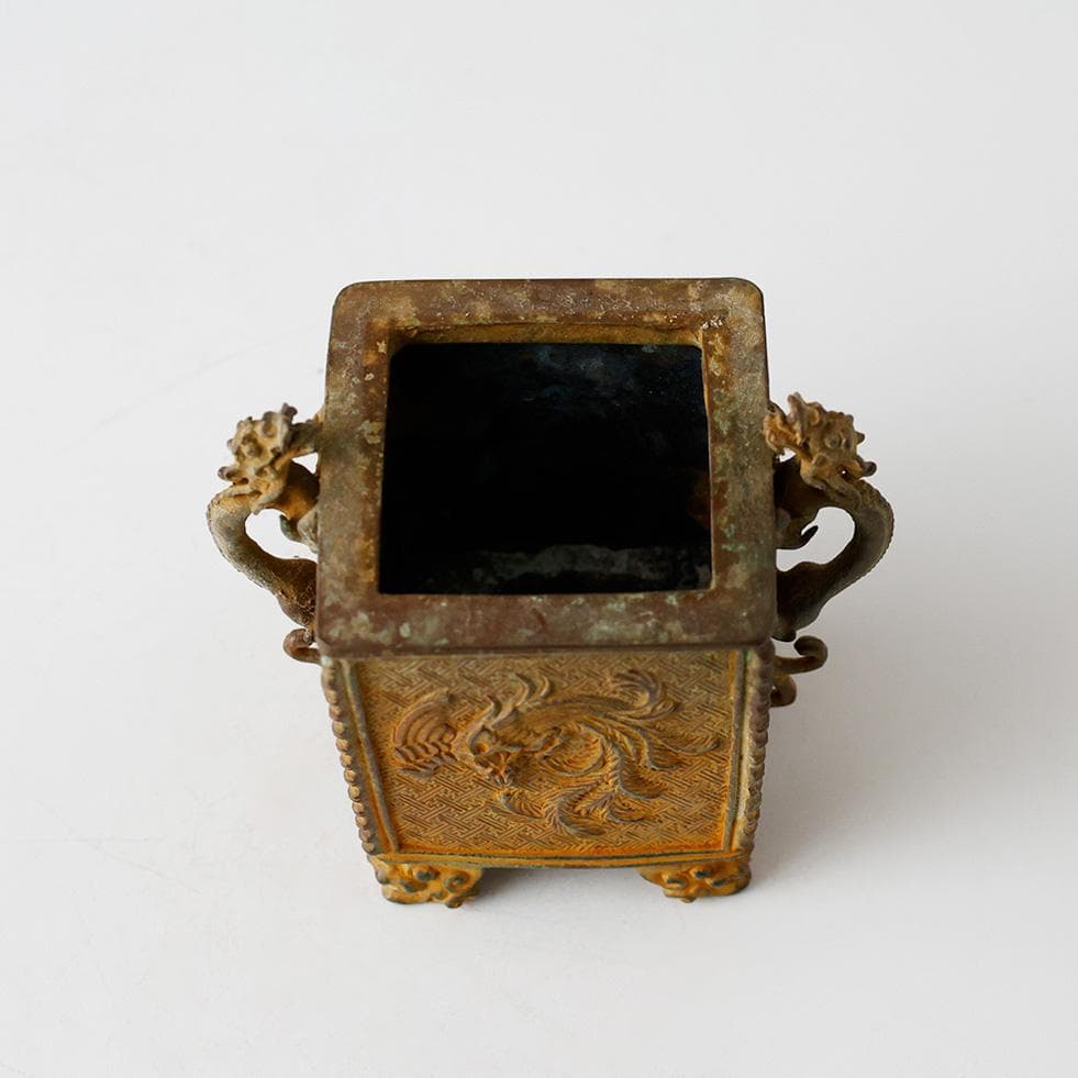 金工師 香保 造 鋳銅香炉 銅器獅子火屋龍耳 鳳凰 龍文