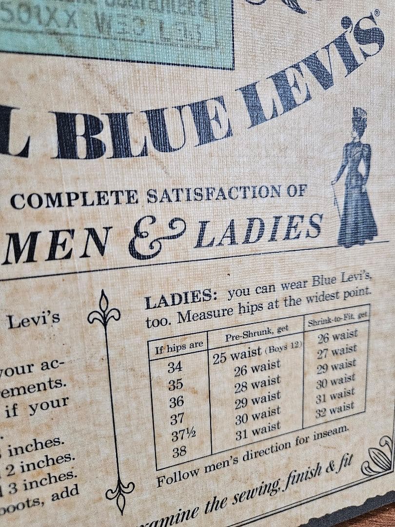 USAヴィンテージ Levi's WW2 FITTING GUIDE BORD