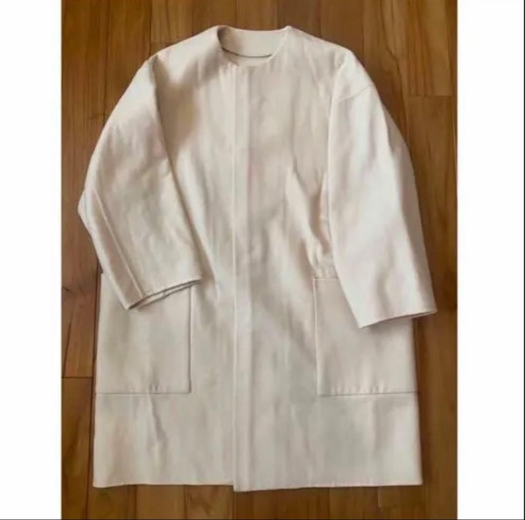 ドゥロワー drawer メルトンノーカラーコート　38 ブラミンク　コクーン