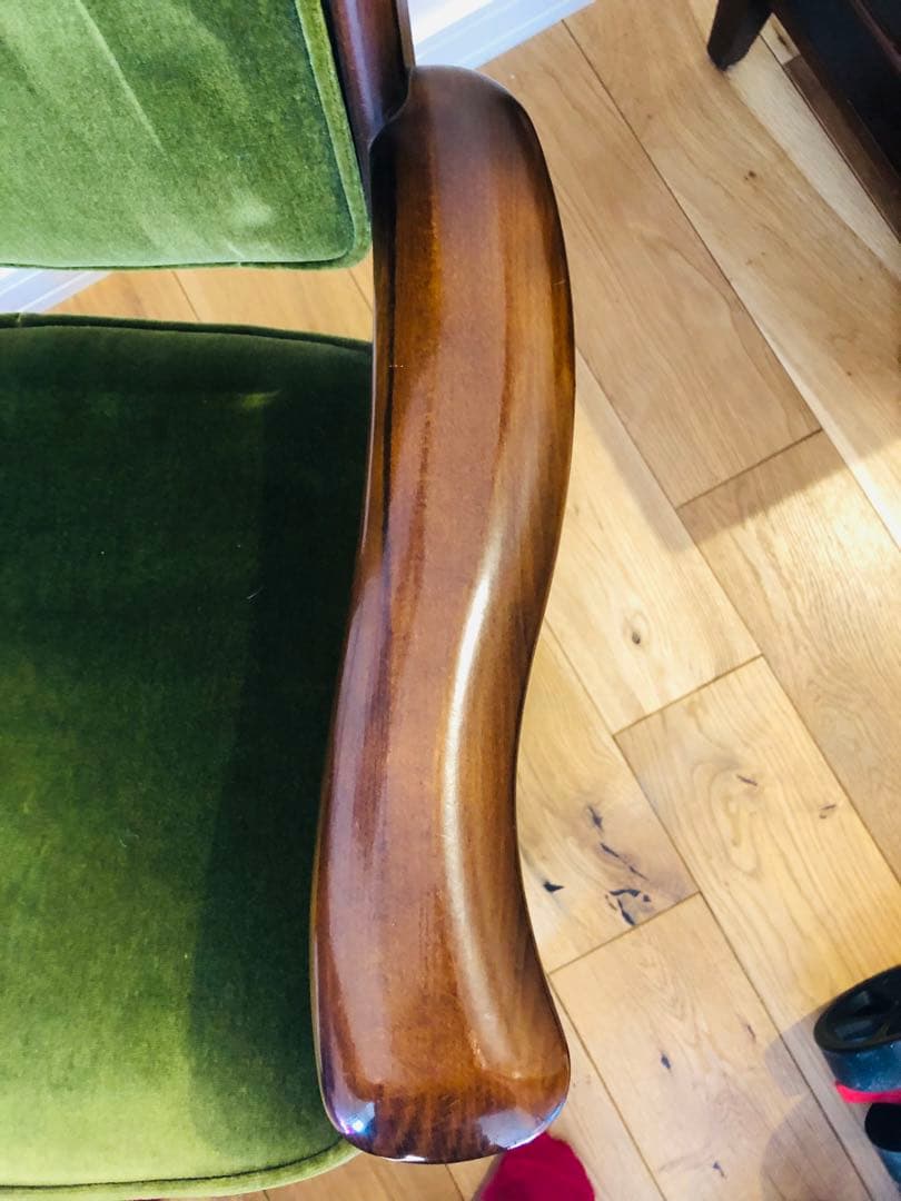 カリモク　ビンテージ　アンティーク　グリーンベルベット回転式デスクチェア