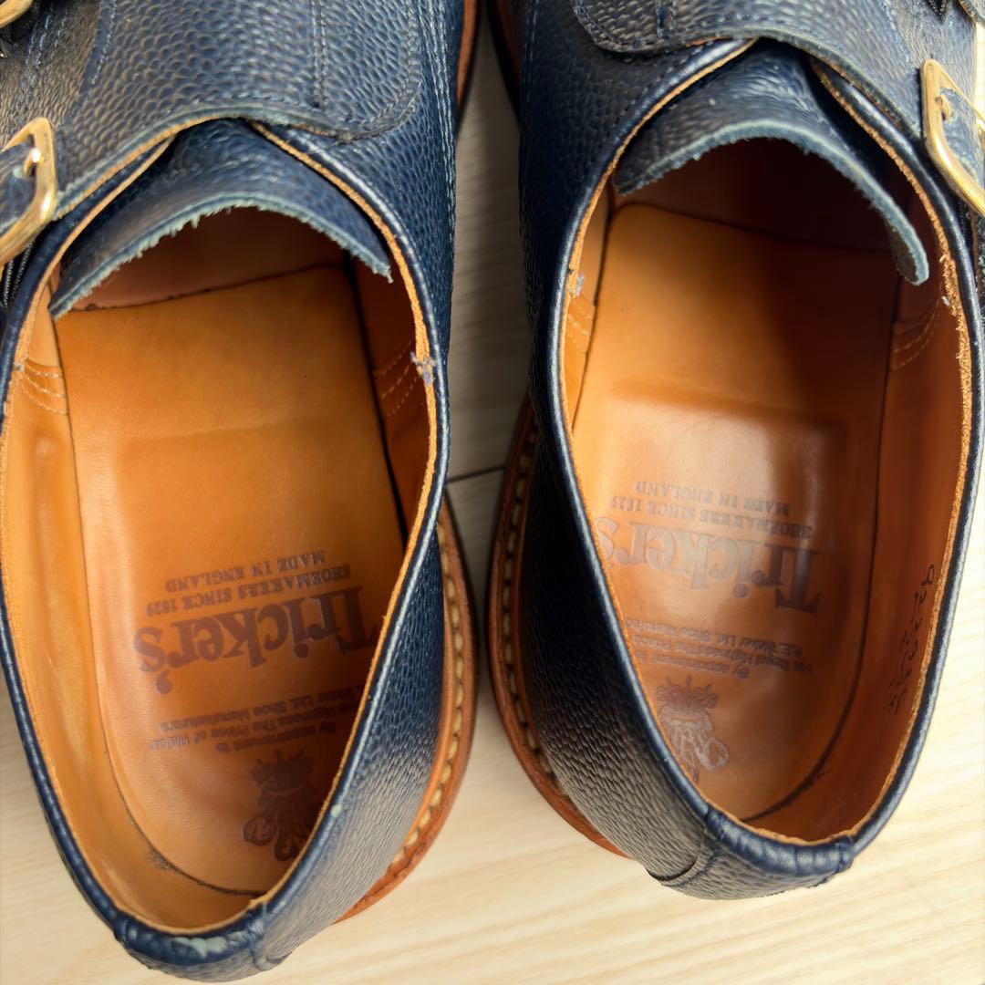 【福井CLARK別注】トリッカーズ ダブルモンク UK8 ネイビー シボ革