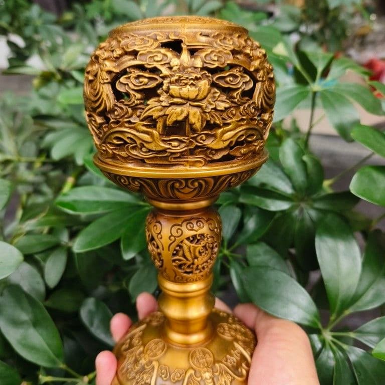 銅製 透かし彫り双鳳香炉 灯籠薫香炉 香道具 装飾品 工芸品 置物