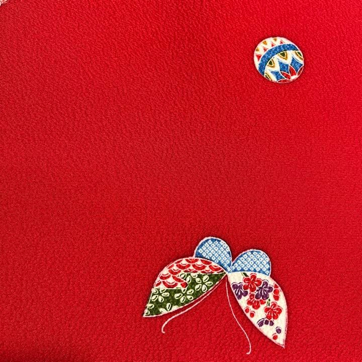 Katy☆ 正絹小紋　丹後ちりめん　七五三　手ざし友禅　反物　赤　蝶々と鞠