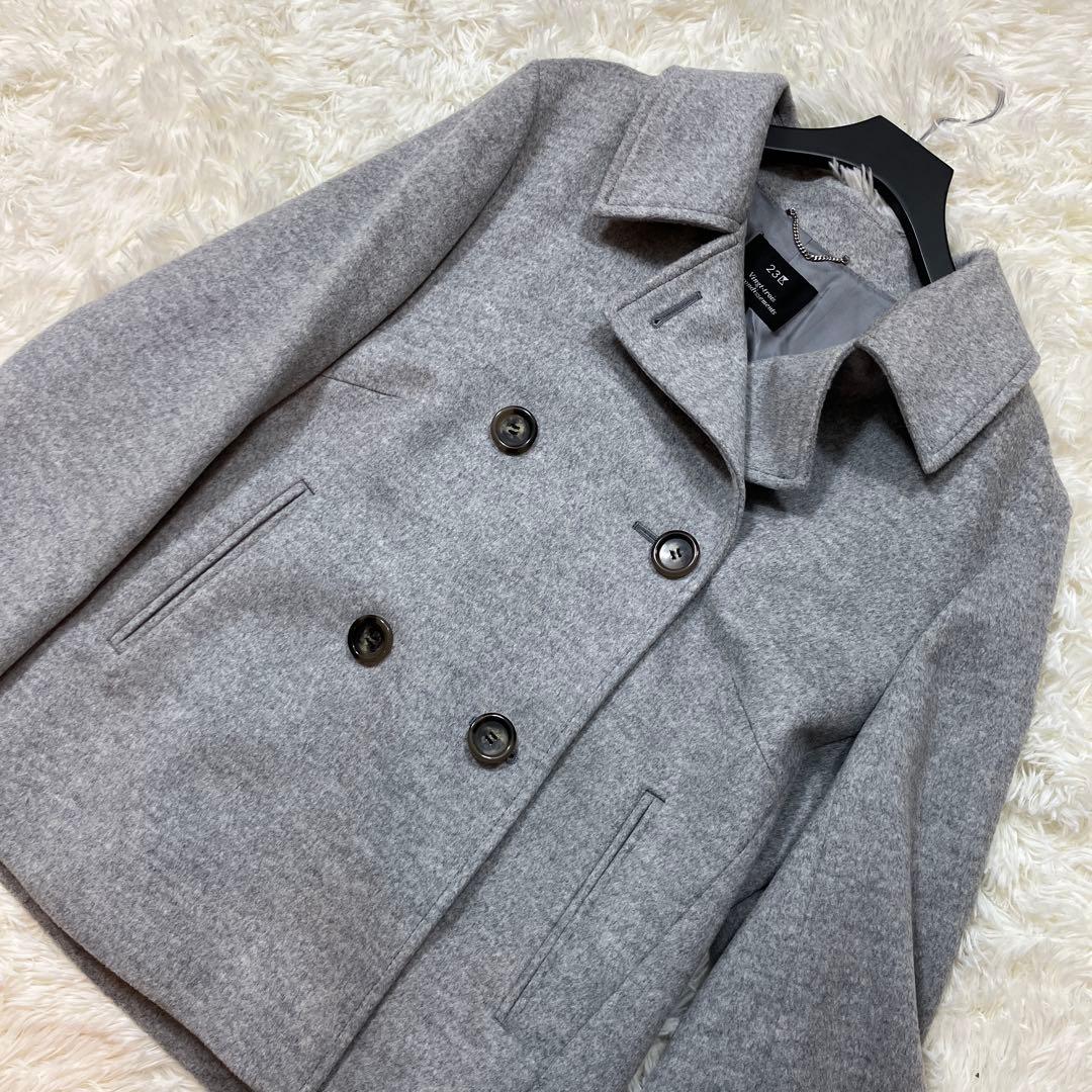 未使用級 23区 ピーコート アンゴラ混 ダブルフェイス グレー 4Lサイズ