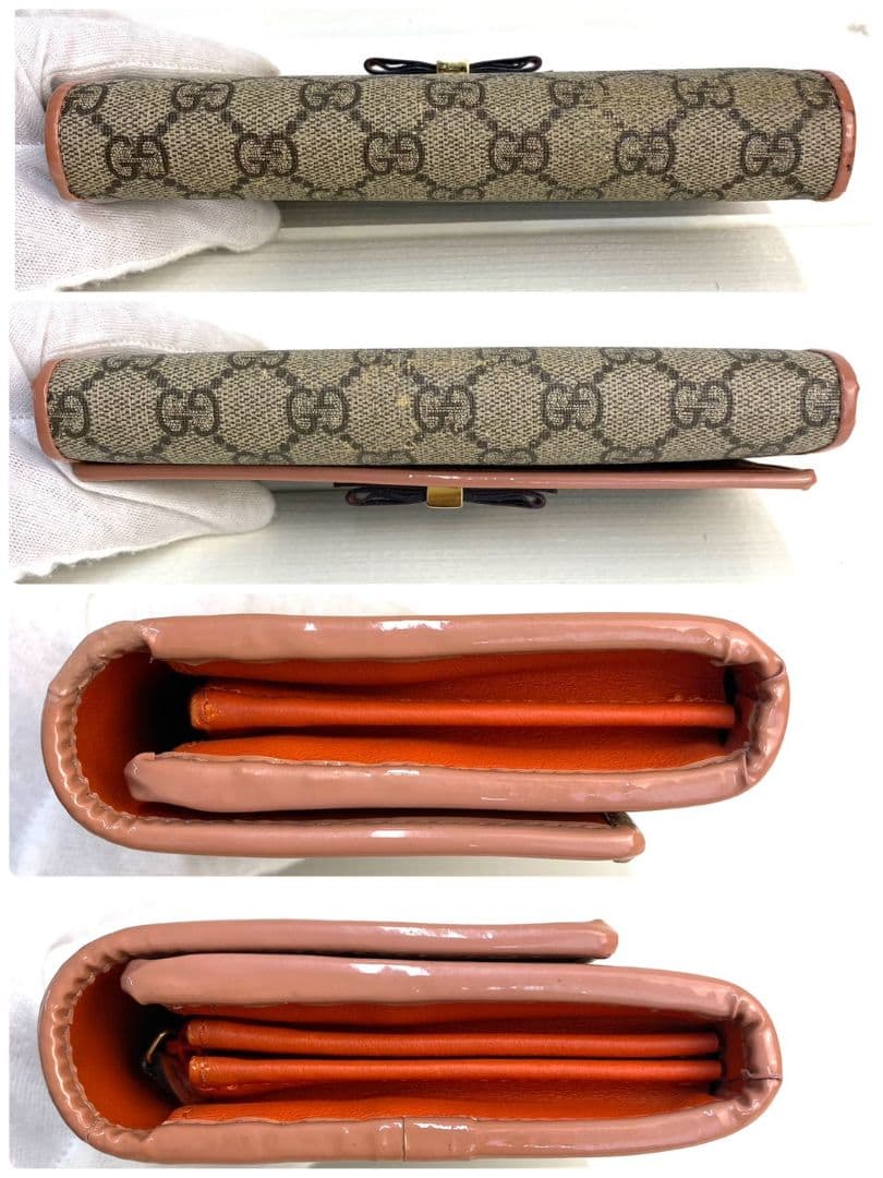 【美品】GUCCI GGスプリーム 長財布 リボン ゴールド金具 エナメル