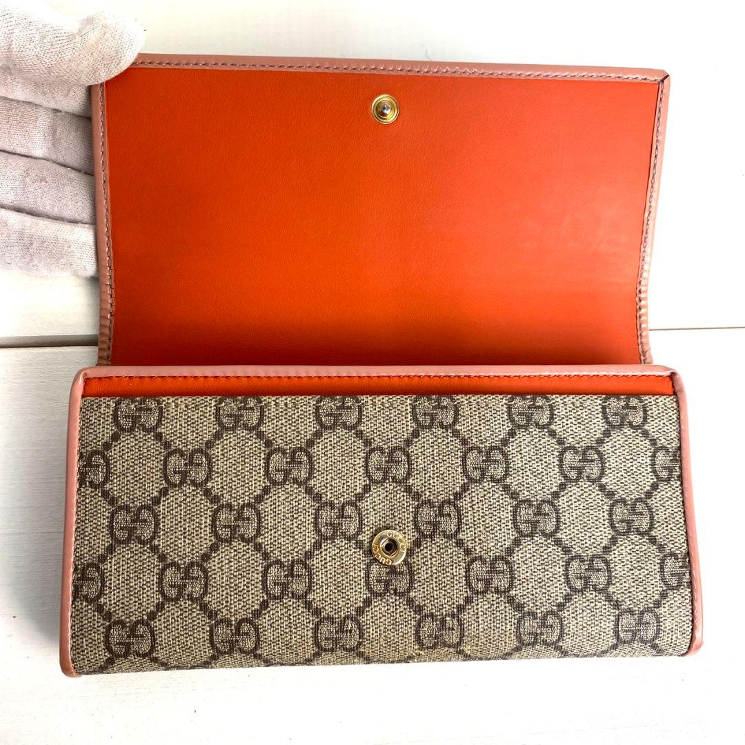 【美品】GUCCI GGスプリーム 長財布 リボン ゴールド金具 エナメル