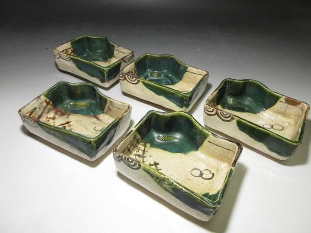 北大路魯山人 於里辺 向付 五／共箱／絵織部 向附 五客揃い