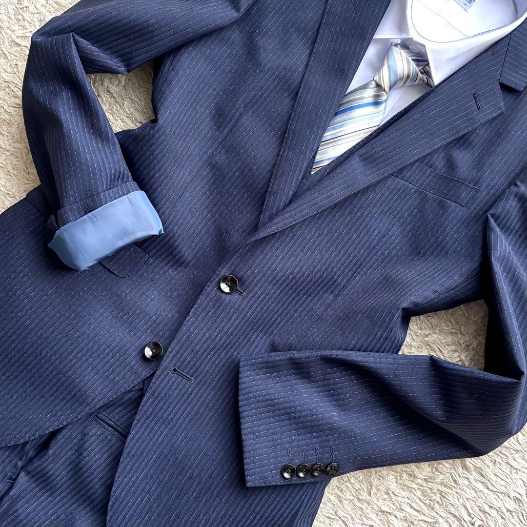 スーツセレクト セットアップ スーツ 2B 3ピース ネイビー ストライプ Y5