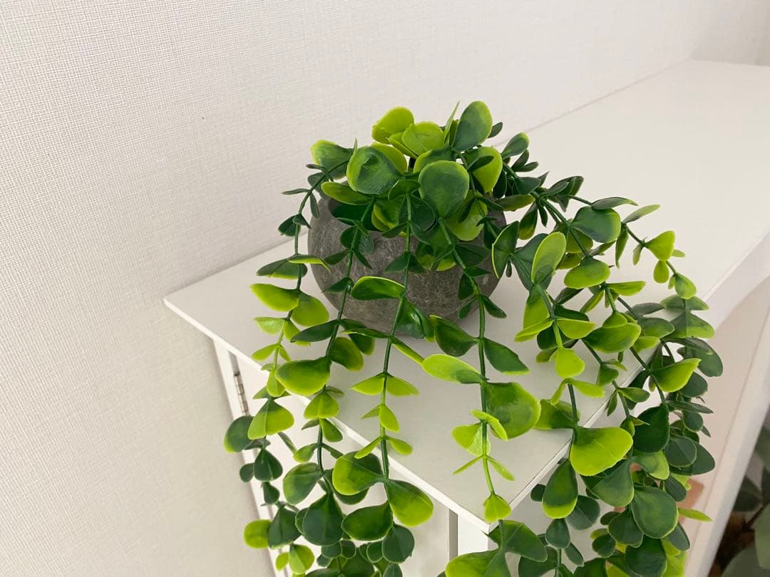 マントルピース　フェイクグリーン付き　隠し収納付き　本棚　収納棚　オープンラック