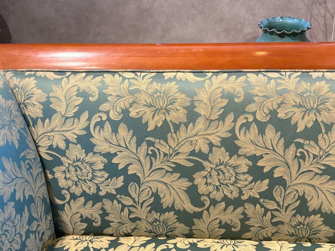 ②クラシック 3人掛けソファ 3Pソファ 花柄 グリーン ビンテージ nY