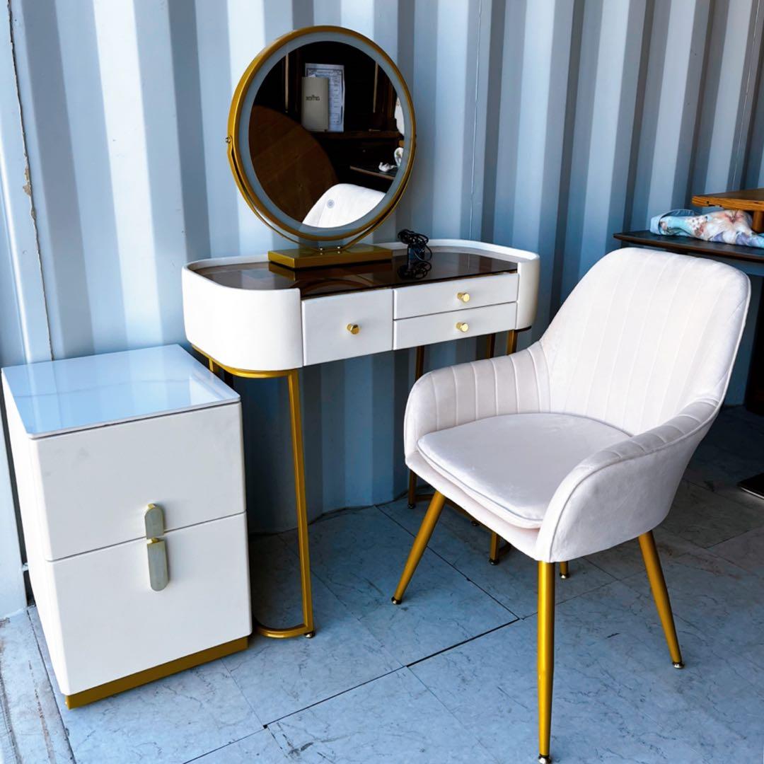 取付無料！LED付きミラー キャビネット アンティーク調姫系ドレッサーセット✨