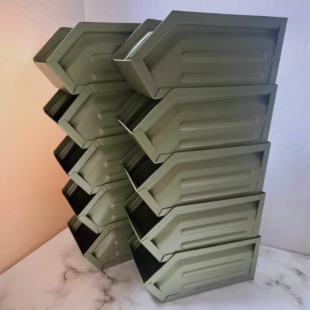 【 カーキ 10個セット 】 ブリキ調 スタッキング 収納 コンテナ ボックス