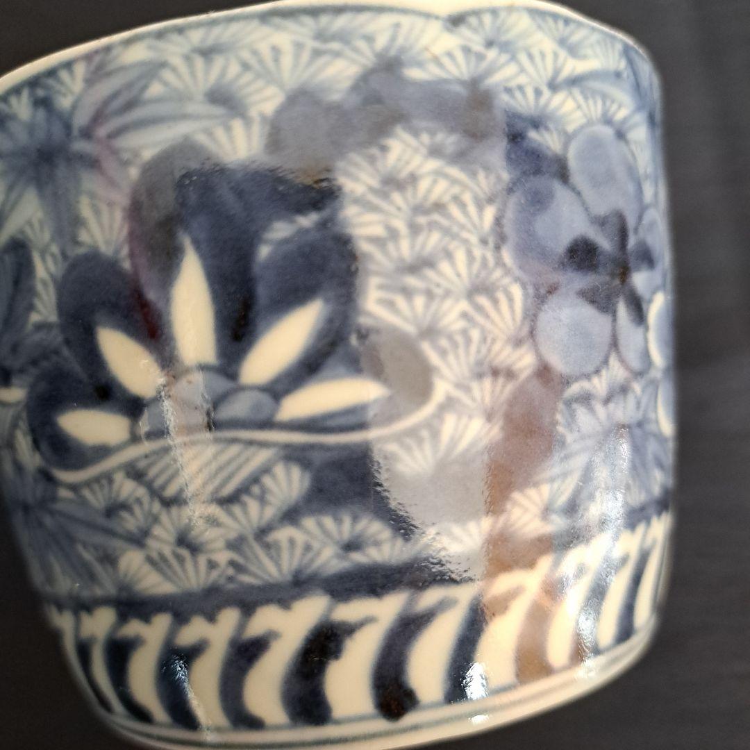 「新春に 松竹梅のそば猪口！①」 古伊万里染付猪口(直径10cm) 骨董アンティ