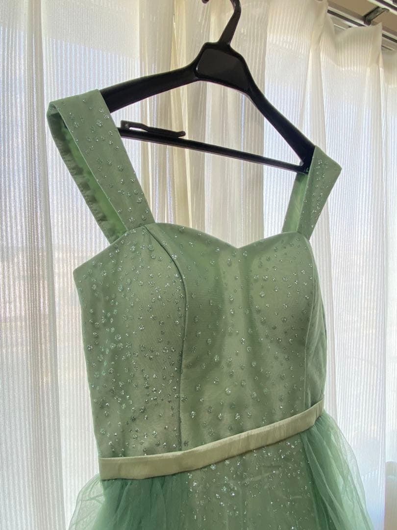 アナベル　アイスグリーンドットラメボリュームチュールドレス