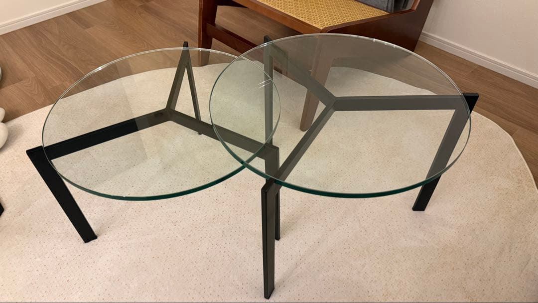 【美品】アルモニア ガラスセンターテーブル セパレートタイプ コーヒーテーブル