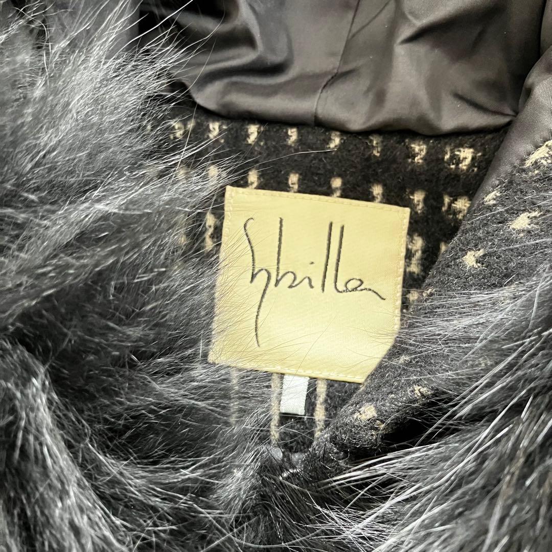 美品 シビラ ポンチョ ショートコート ウールアンゴラ ブルーフォックスファーM